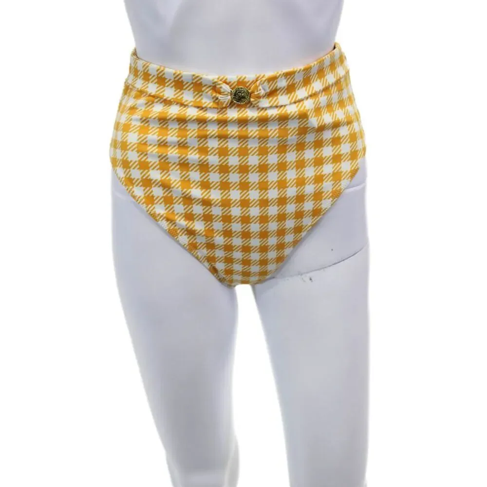 Caroline Constas Womens High Rise Houndstooth Patia Bikini Bottoms Yellow Small